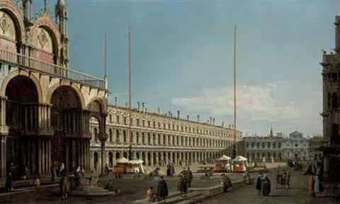 St. Mark's plats, Venedig, vy mot Procuratie Nuove och San Geminiano-kyrkan från Campo di San Basso - Canaletto
