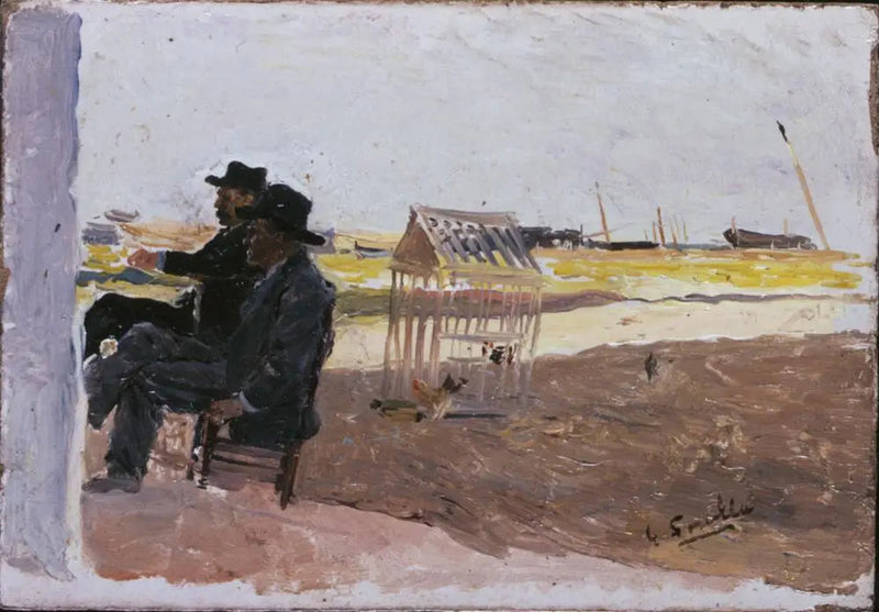 Stranden, Valencia (Två Sittande Män) - Joaquín Sorolla
