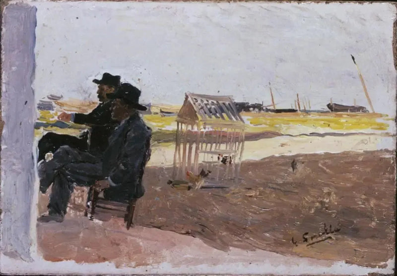 Stranden, Valencia (Två Sittande Män) - Joaquín Sorolla