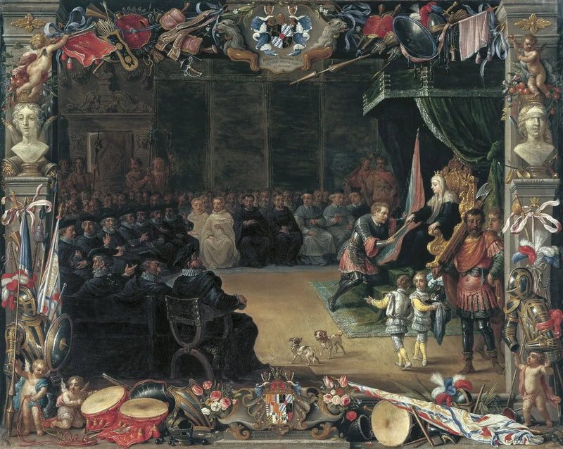 Presentationen av generalkaptenens stav till Antonio de Moncada av drottningregenten Blanca av Sicilien 1410 - David Teniers den yngre