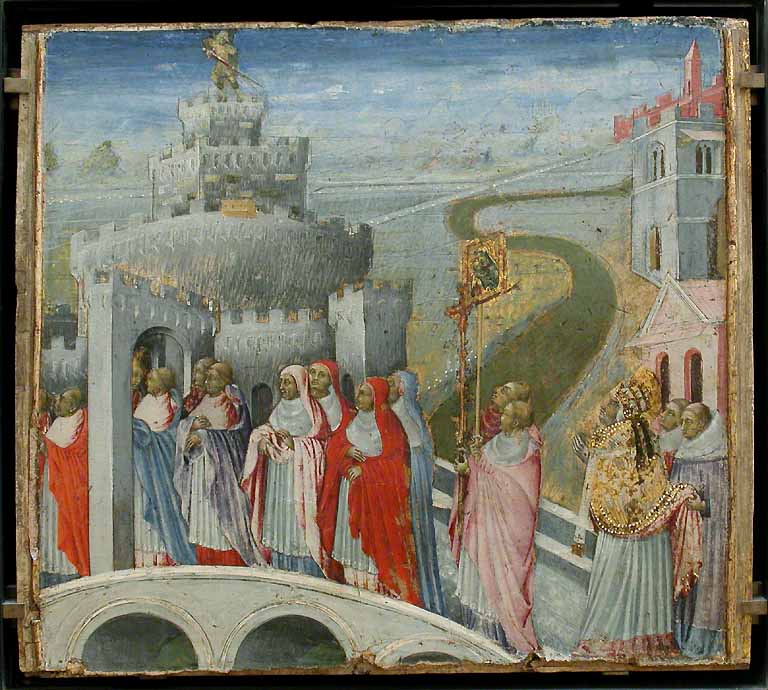 Helgon Gregorios procession vid Saint-Ange slottet - Giovanni di Paolo