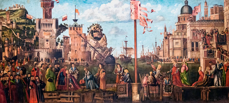 Möte mellan förlovade och pilgrimers avresa - Vittore Carpaccio