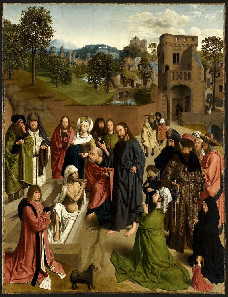 Lazare uppståndelse, med ett donatorpar och deras dotter - Geertgen tot Sint Jans