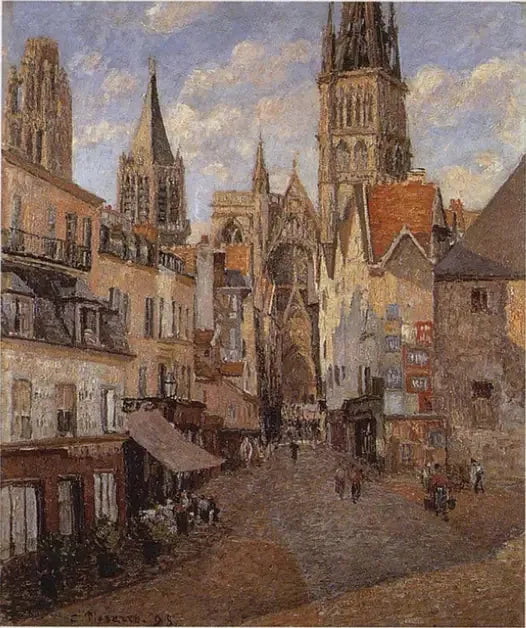 Gatan med livsmedelsbutiken i Rouen, sent på eftermiddagen - Camille Pissarro