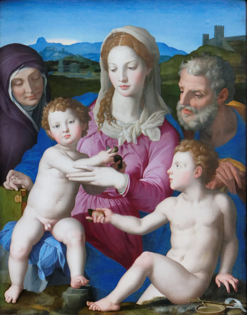 Den heliga familjen med heliga Elisabeth och den lille helige Johannes Döparen - Bronzino