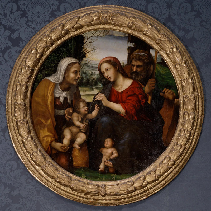 Den heliga familjen med heliga Elisabeth och den lille helige Johannes Döparen - Il Sodoma (Giovanni Antonio Bazzi)