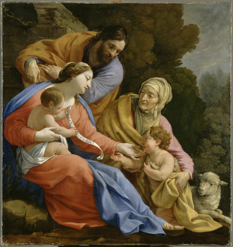 Den heliga familjen med heliga Elisabeth och den lille helige Johannes - Simon Vouet