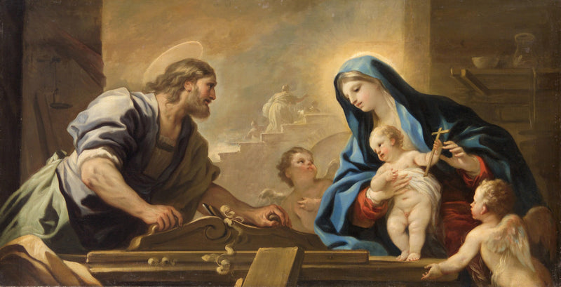 Den heliga familjen med Josef vid snickarverkstaden - Luca Giordano