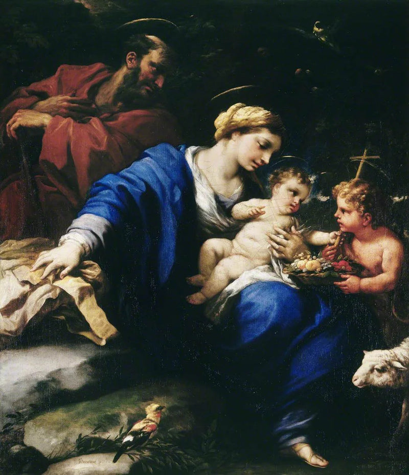 Den heliga familjen med den heliga barnet Johannes Döparen - Luca Giordano