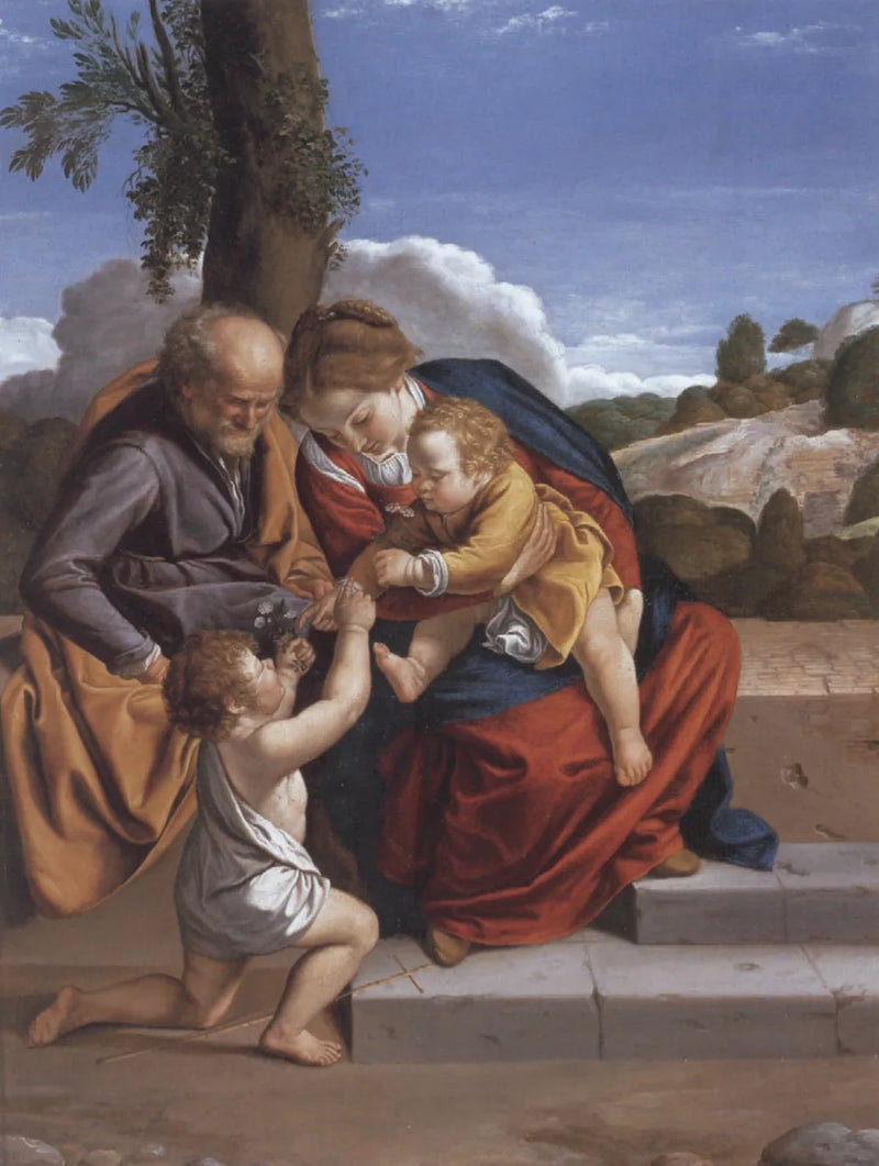 Den heliga familjen med den heliga pojken Johannes Döparen - Orazio Gentileschi