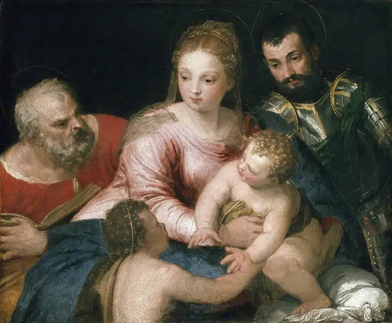 Den heliga familjen med den unge helige Johannes Döparen och helige Georg - Paul Véronèse