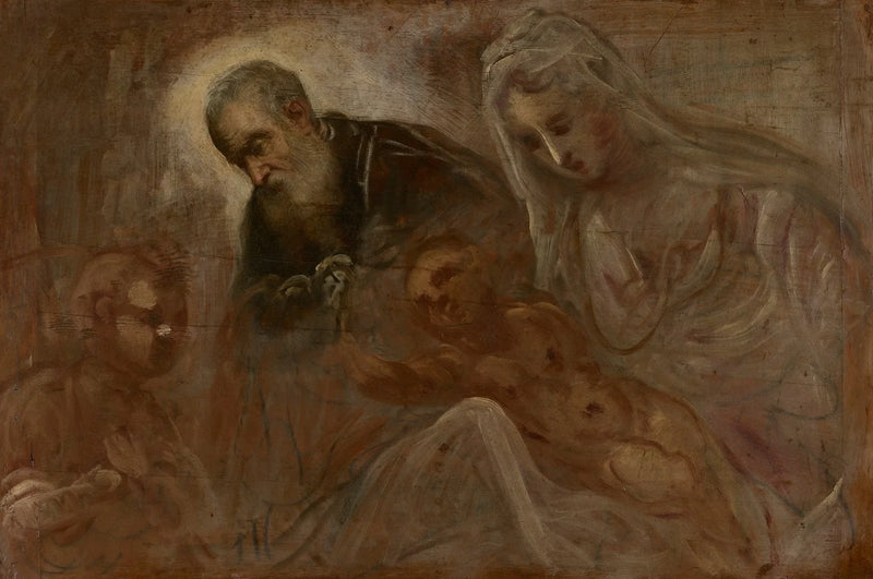 Den heliga familjen med den unge helige Johannes Döparen - Jacopo Tintoretto