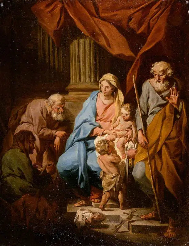 Den heliga familjen med helgonen Elisabeth och Zacharias samt den unge helige Johannes - Pierre Subleyras