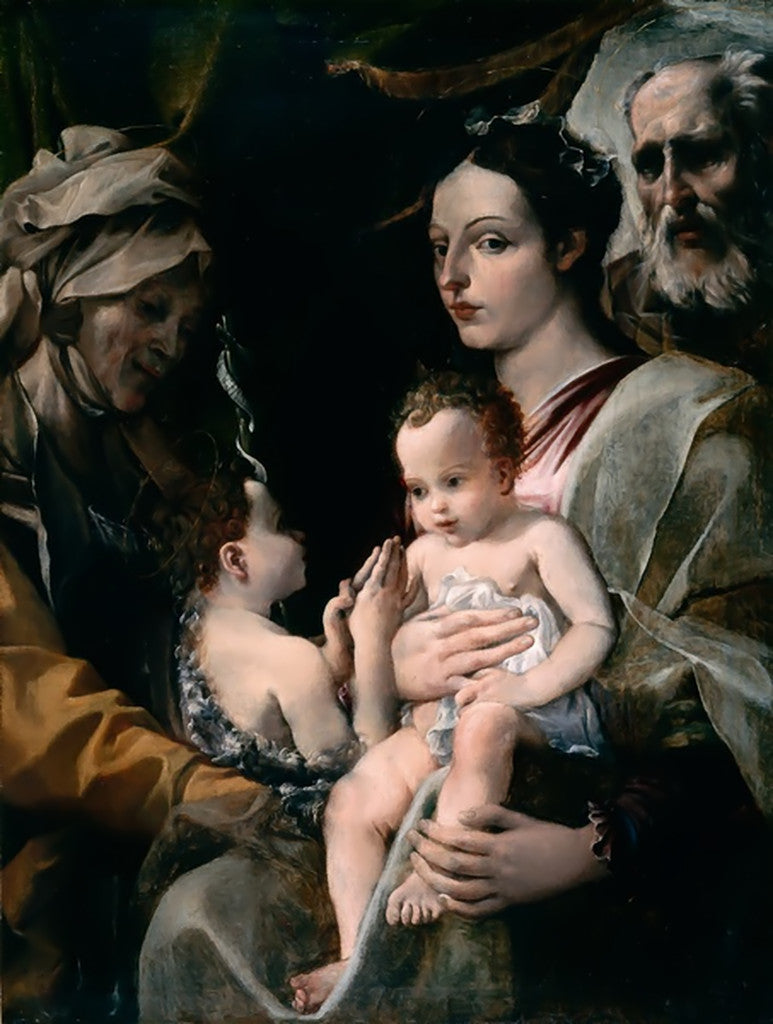 Den heliga familjen med helige Johannes Döparen och heliga Elisabeth - Annibale Carracci