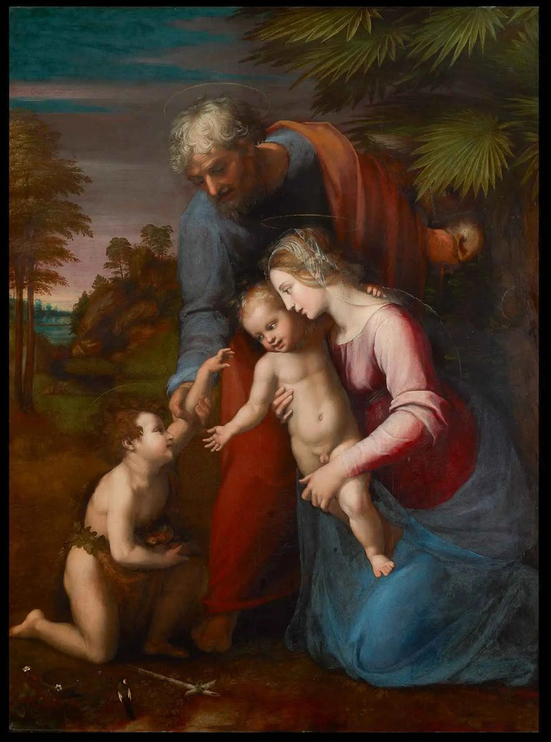 Den heliga familjen med helige Johannes Döparen - Raphael Sanzio