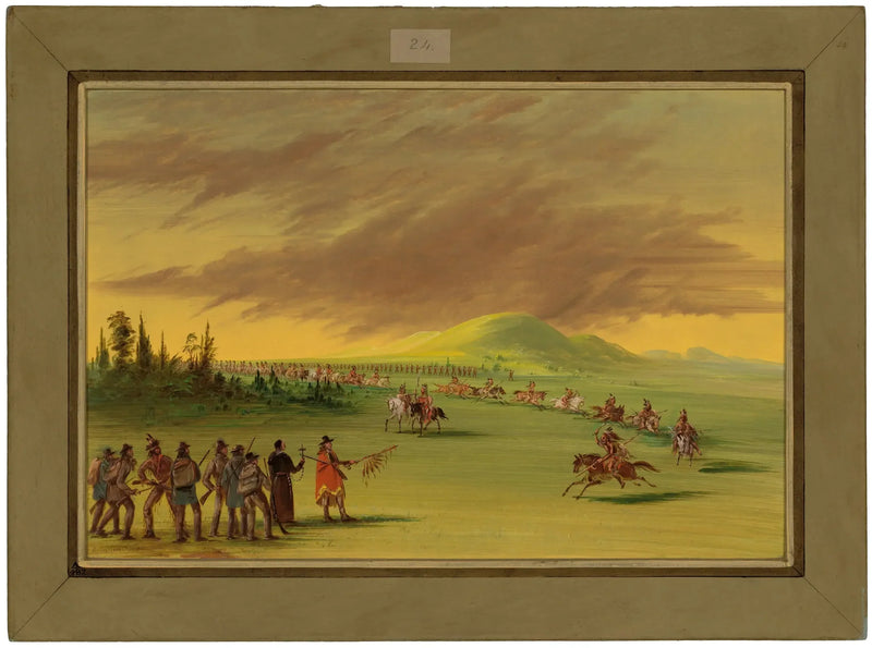 La Salle möter en grupp indiska krigare Cenis på en prärie i Texas. 25 april 1686 - George Catlin