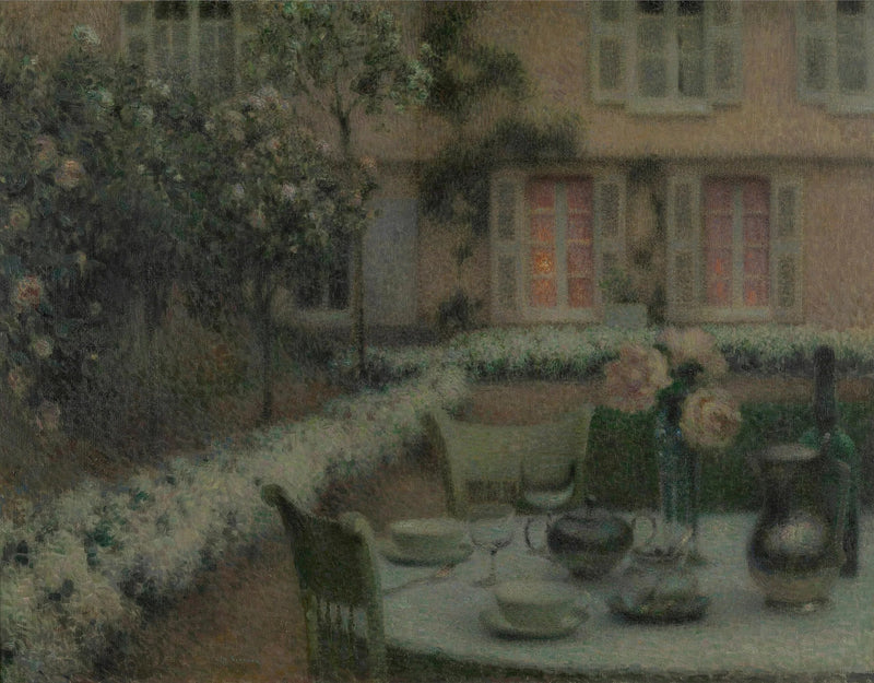 Bordet i den vita trädgården i Gerberoy - Henri Le Sidaner