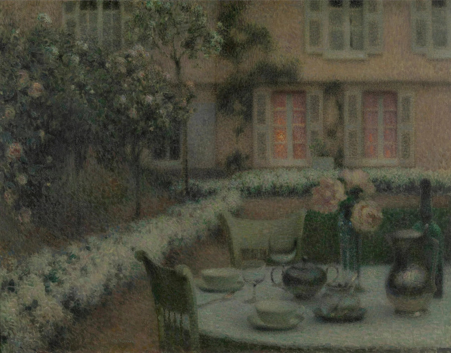 Bordet i den vita trädgården i Gerberoy - Henri Le Sidaner
