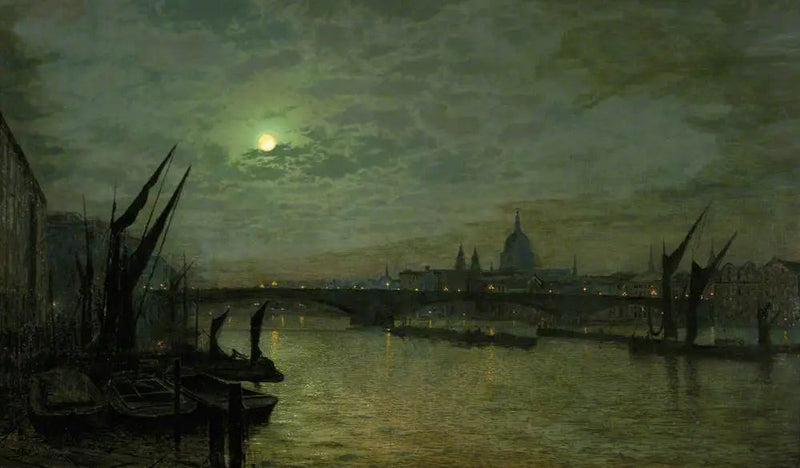 The Thames i månljus med Southwark-bron, London - John Atkinson Grimshaw
