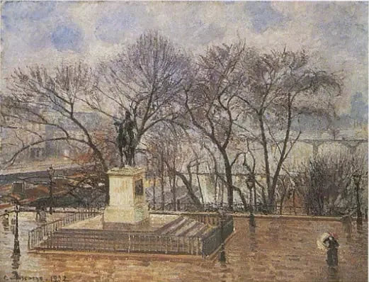 Den upphöjda terrassen vid Pont-Neuf, plats Henri IV: under det tidiga regnet - Camille Pissarro