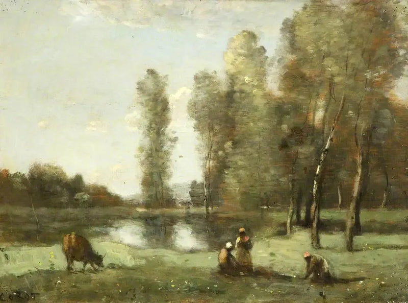 Korna vid vattenhålet - Jean-Baptiste Camille Corot