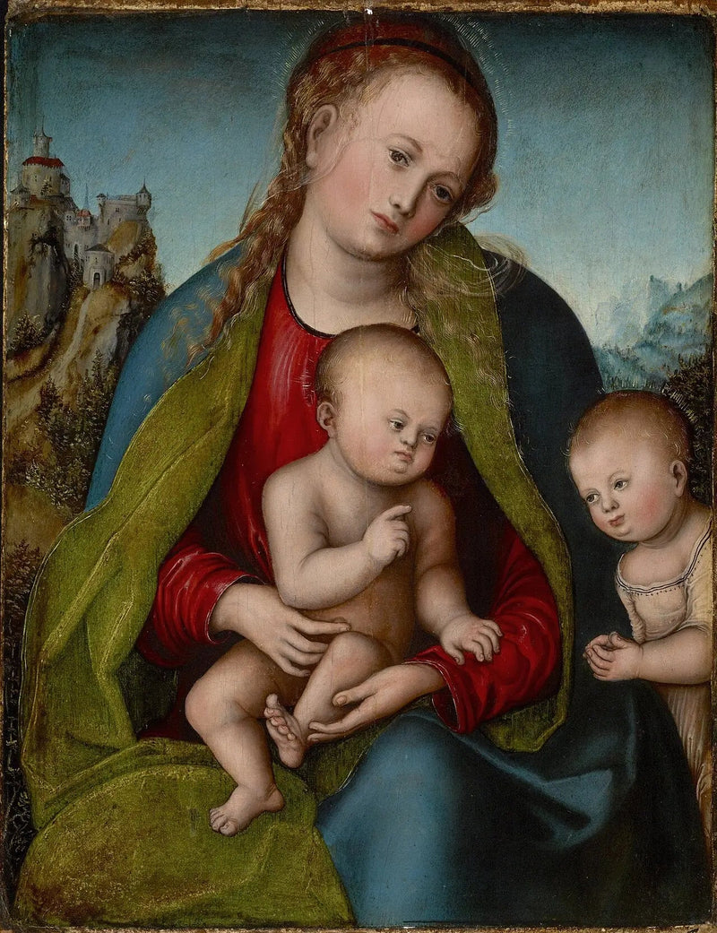 Madonna med barnet som tillbeds av den unge Johannes Döparen - Lucas Cranach den äldre