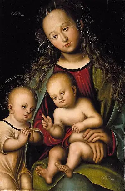 Madonna med barnet som dyrkas av den unge Johannes Döparen - Lucas Cranach den äldre