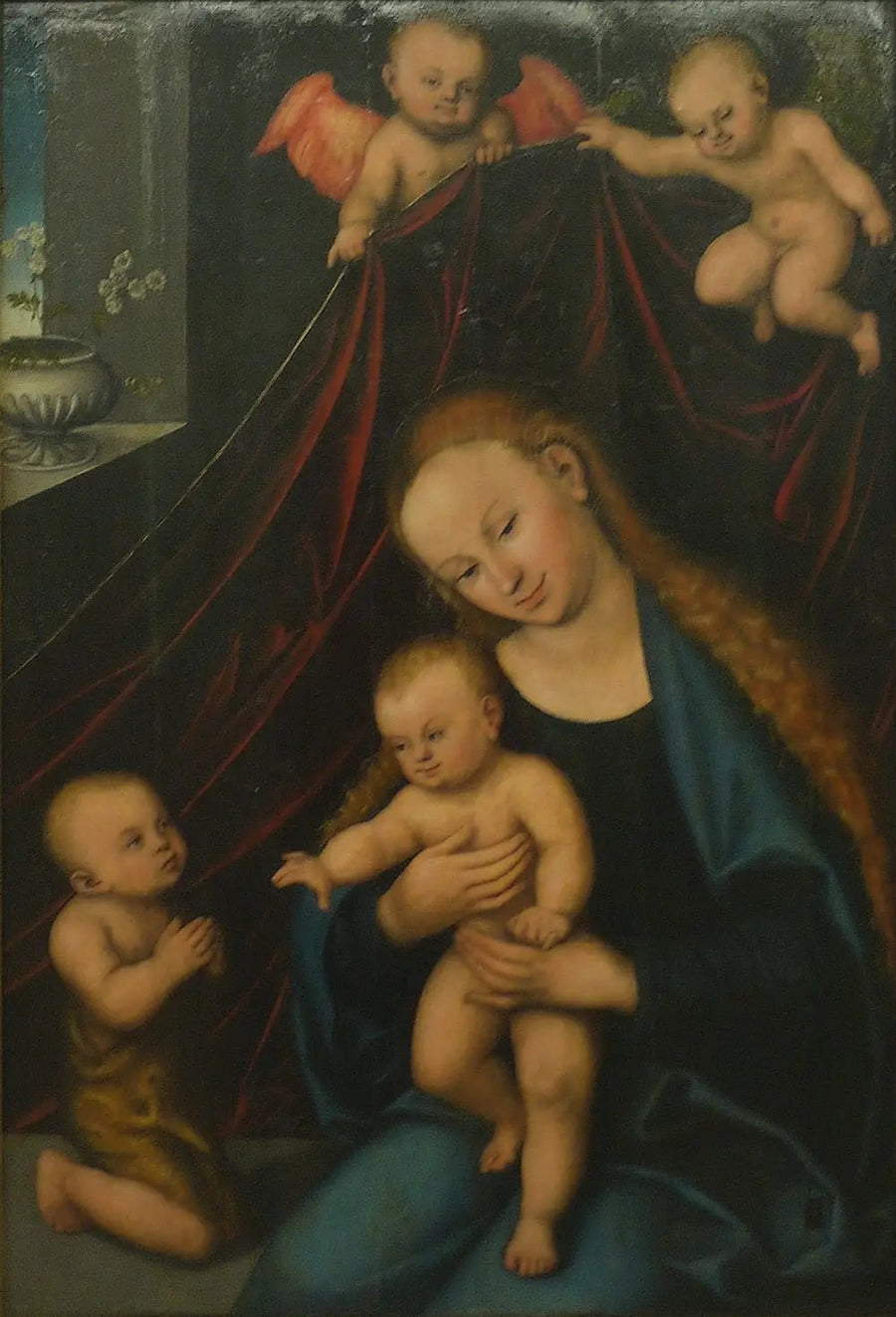 Madonna med barnet som tillbeds av helige Johannes barn - Lucas Cranach den äldre