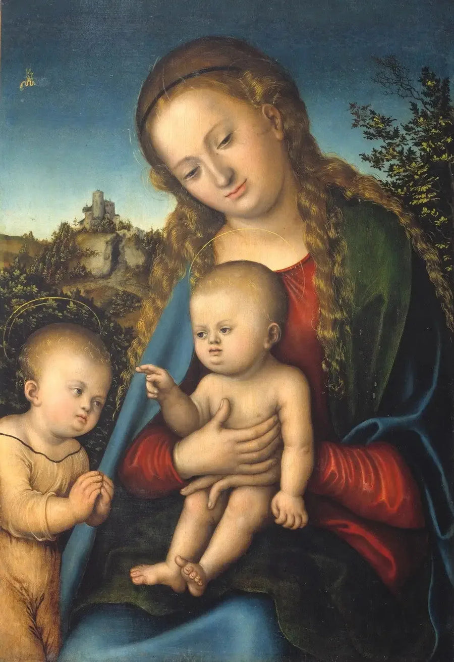 Madonna med barnet som älskas av helige Johannes barn - Lucas Cranach den äldre
