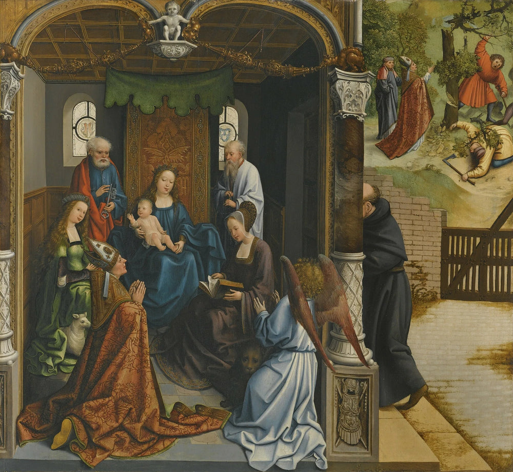 La Vierge à l'Enfant adorée par saint Martin et d'autres saints, dont saint Pierre, Agnès, Marie-Madeleine et Antoine. - Bernard van Orley image 1 reproduction réalisée par Alpha Reproduction
