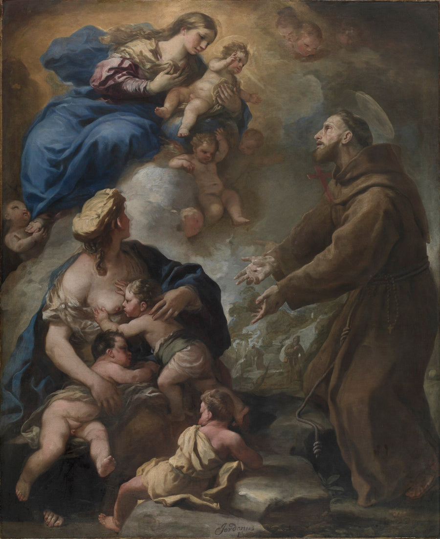 Madonna med barnet som uppenbarar sig för heliga Franciskus av Assisi - Luca Giordano
