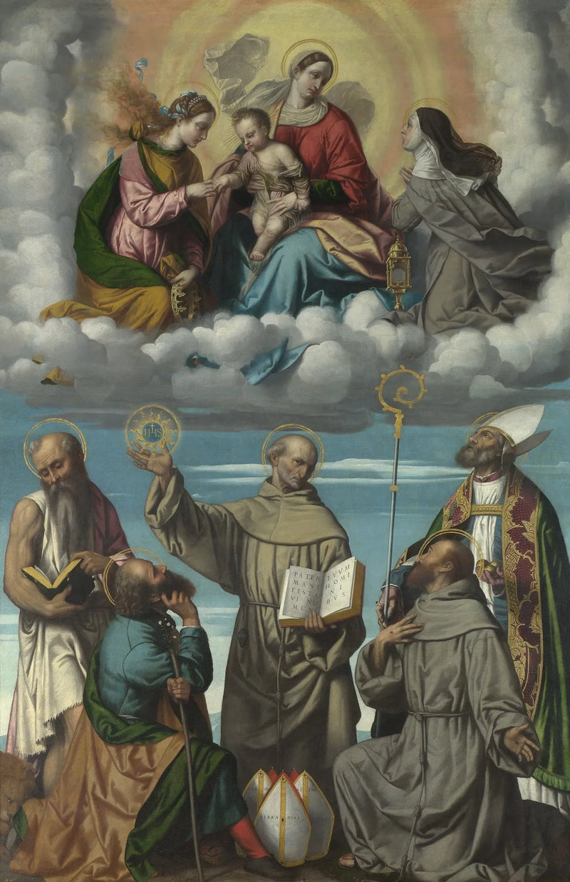 Madonna med barnet och helgon - Alessandro Bonvicino