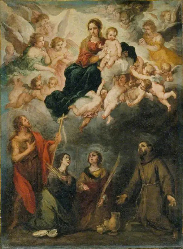 Jungfrun med barnet med helgon - Bartolomé Esteban Murillo