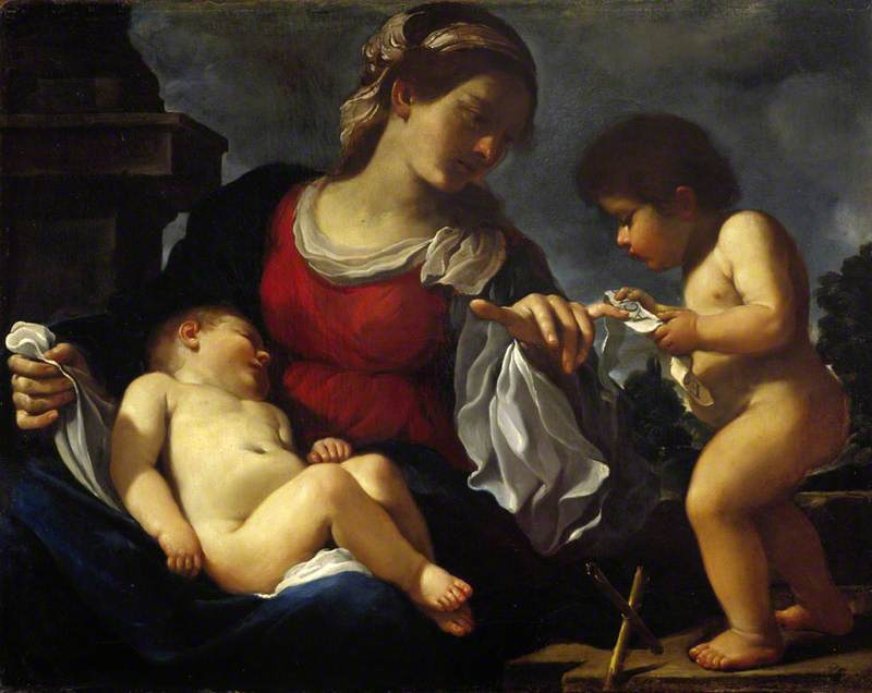 Madonna med barnet och den unge helige Johannes Döparen - Guercino