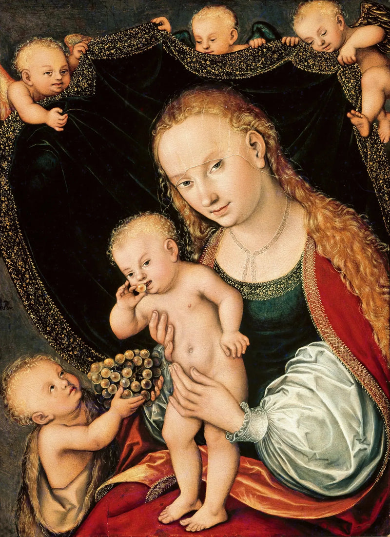 Madonna med barnet och små Johannes Döparen samt änglar - Lucas Cranach den äldre