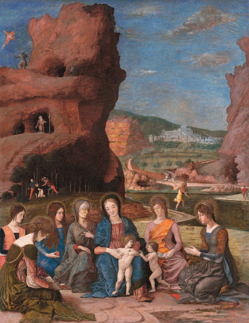 Madonna med barnet och den lilla helige Johannes Döparen samt sex helgon - Andrea Mantegna