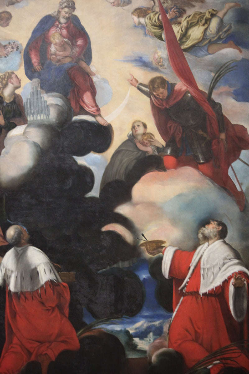 Madonna med barnet och helgonen Cécile, Marina, Theodore, Côme och Damien - Jacopo Tintoretto