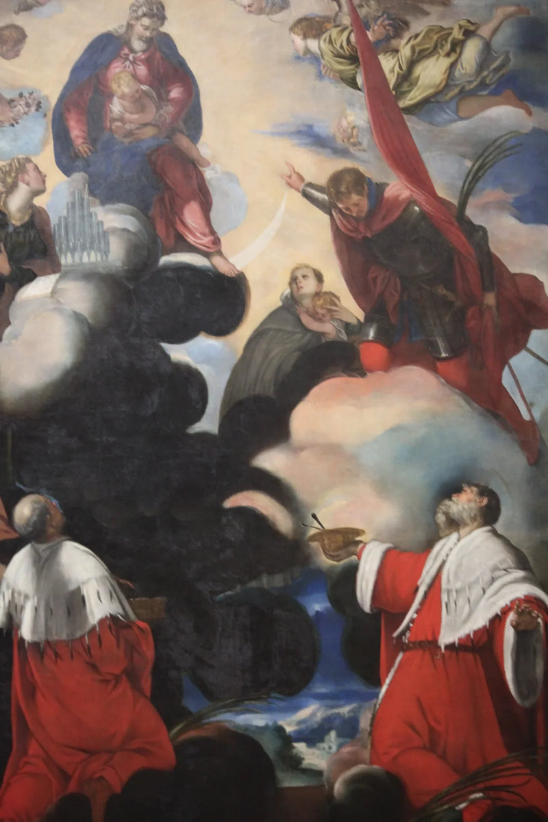 Madonna med barnet och helgonen Cécile, Marina, Theodore, Côme och Damien - Jacopo Tintoretto