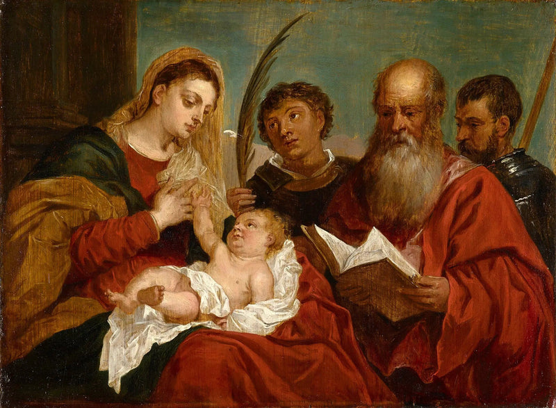 Madonna med barnet med helgonen Stefan, Jerome och Maurice - David Teniers den yngre