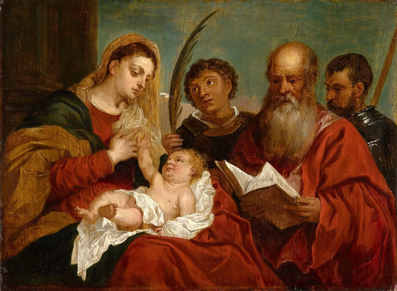 Madonna med barnet med helgonen Stefan, Jerome och Maurice - David Teniers den yngre