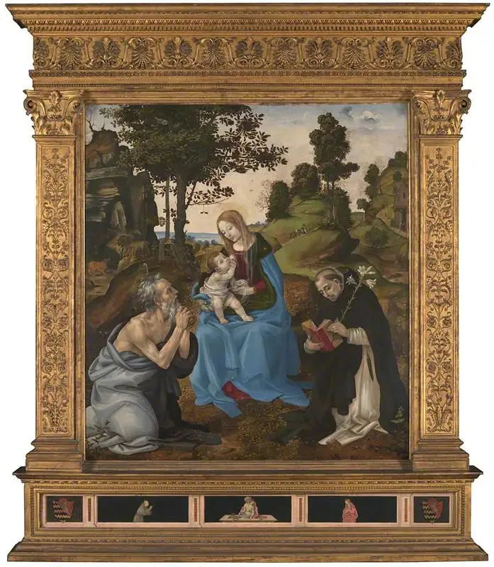 Madonna med barnet och helgonen Jerome och Dominikus - Filippino Lippi