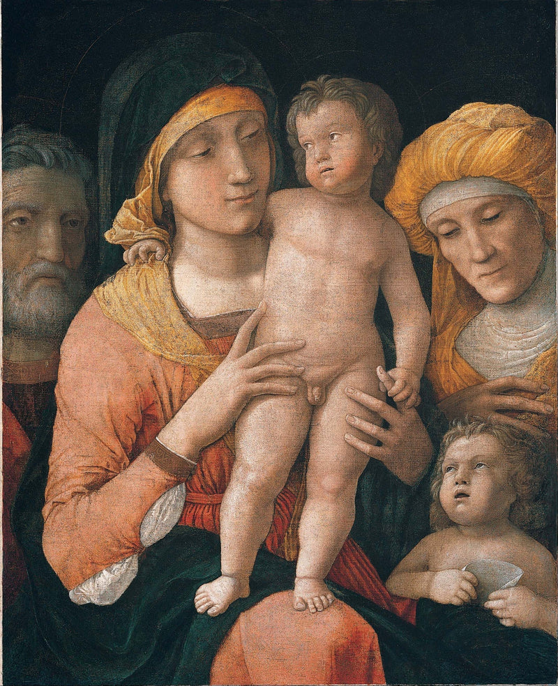 Madonna med barnet och helgonen Josef, Elisabeth och Johannes Döparen - Andrea Mantegna