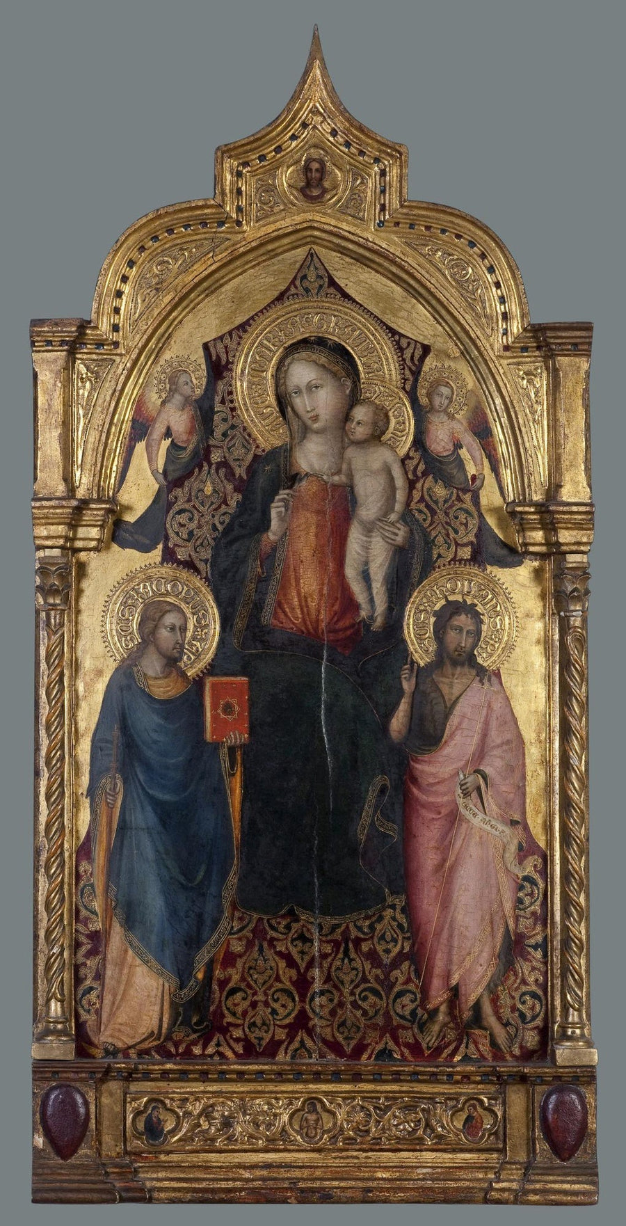 Madonna med barnet, med helige Jakob den unge, helige Johannes Döparen och änglar - Bicci di Lorenzo