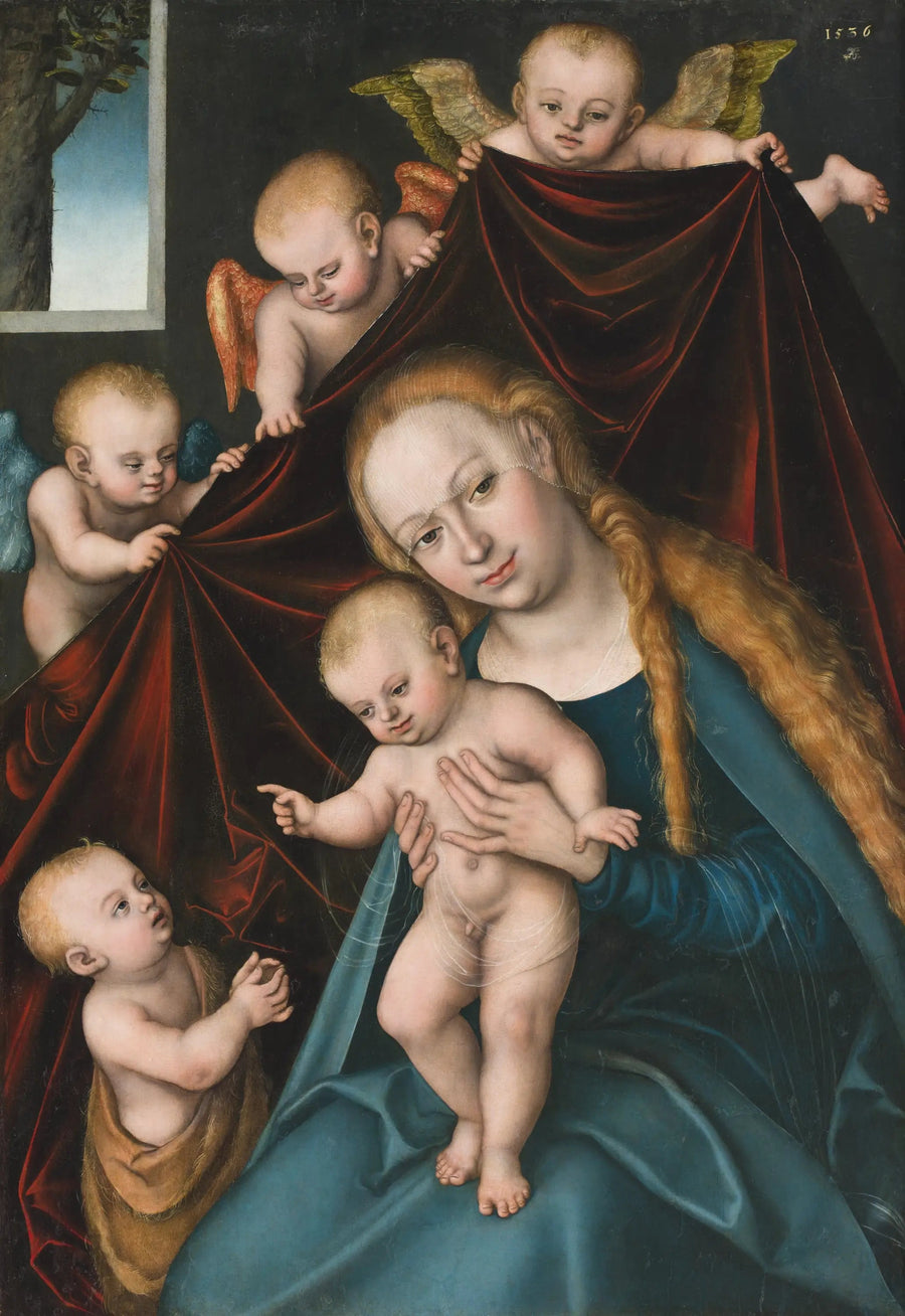 Madonna med barnet och heliga Johannes Döparen som barn samt änglar - Lucas Cranach den äldre