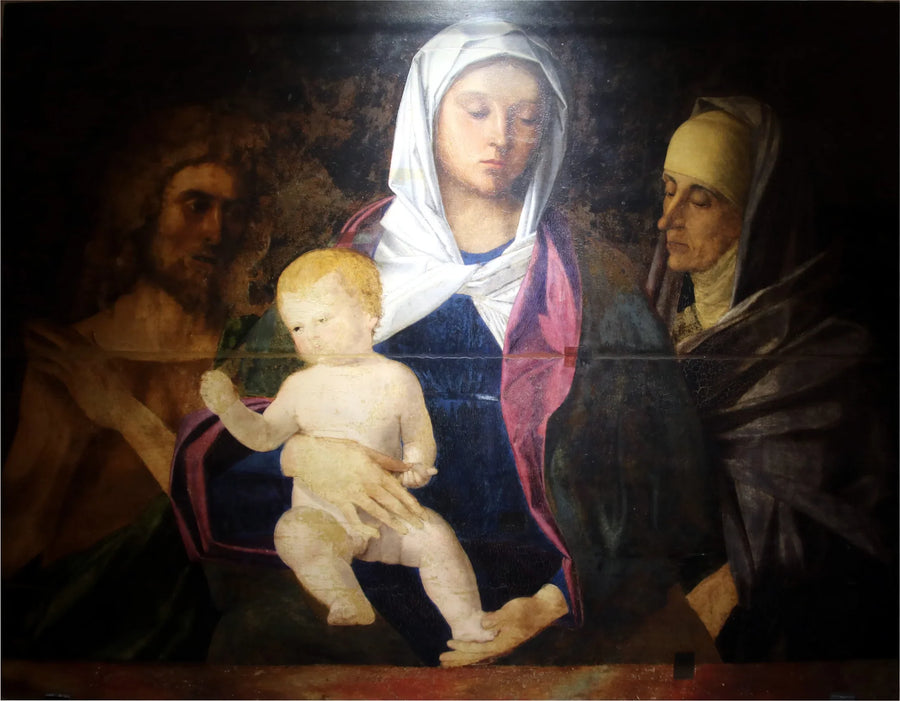 Madonna med barnet med helgon Johannes Döparen och heliga Anna - Giovanni Bellini