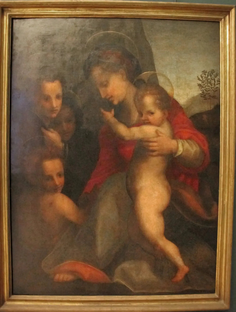Madonna med barnet och den helige Johannes Döparen samt änglar - Andrea del Sarto