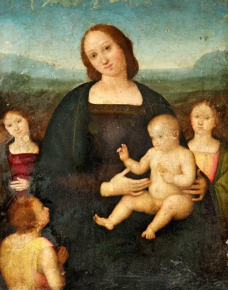 Madonna med barnet, helgon Johannes och två änglar - Pietro Perugino