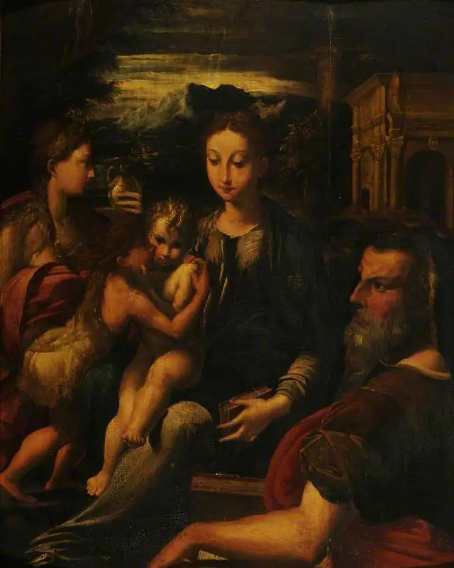 Madonna med barnet, helgon Jerome, Maria Magdalena och den lille helige Johannes - Parmigianino