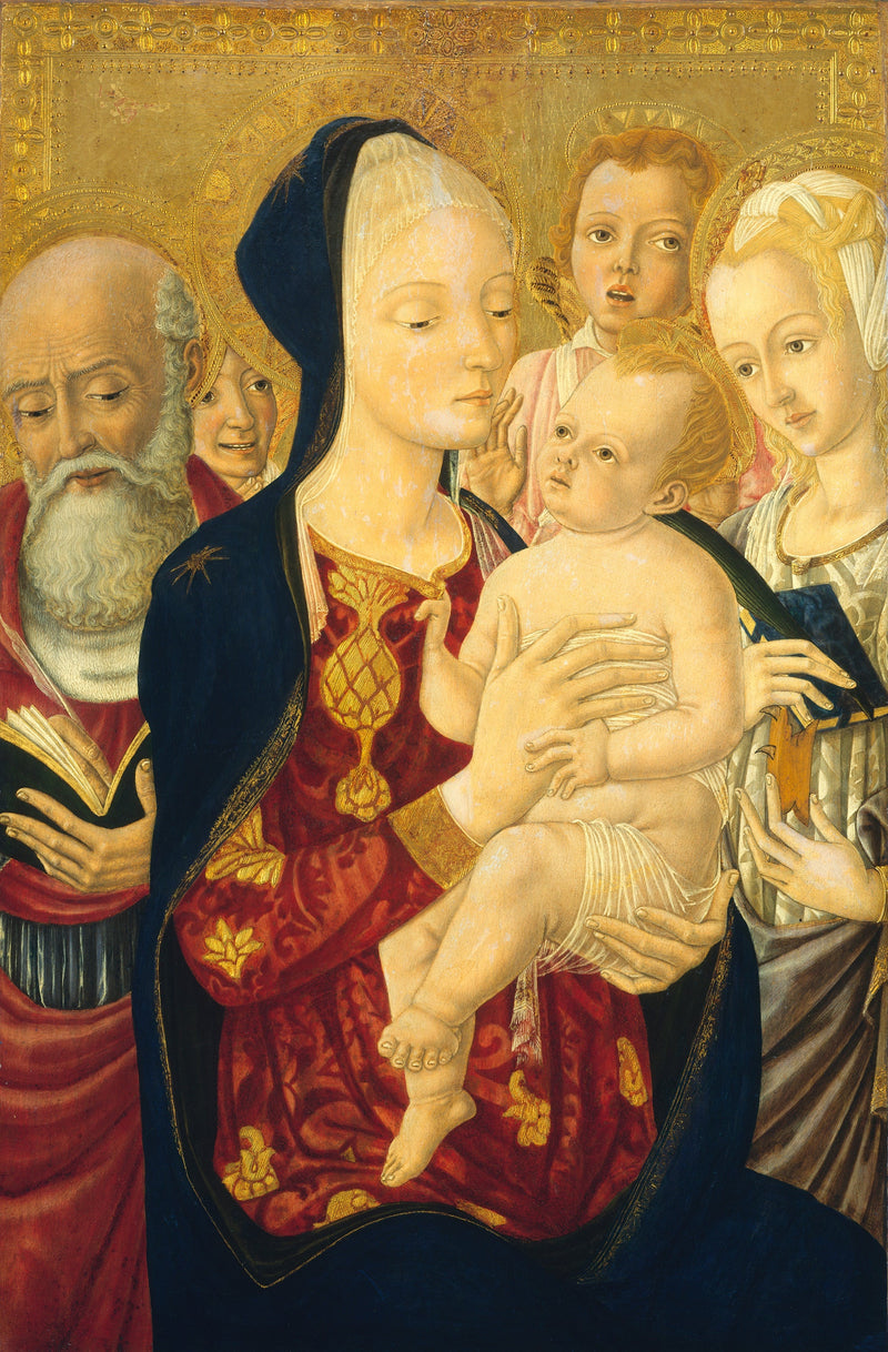 Madonna med barnet med helgonet Jerome, heliga Katarina av Alexandria och änglar - Matteo di Giovanni