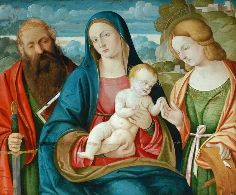 Madonna med barnet med helgon Paul och helgon Catherine - Giovanni Bellini